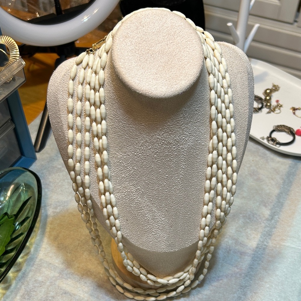 Hong Kong Marked Vintage 3 strand of White Rice Beaded Necklace 54 Inches